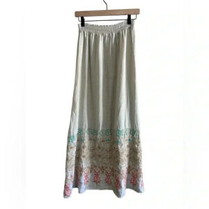 Johnny Was Los Angeles Gray embroidered Maxi Skirt 100% linen Size XS
